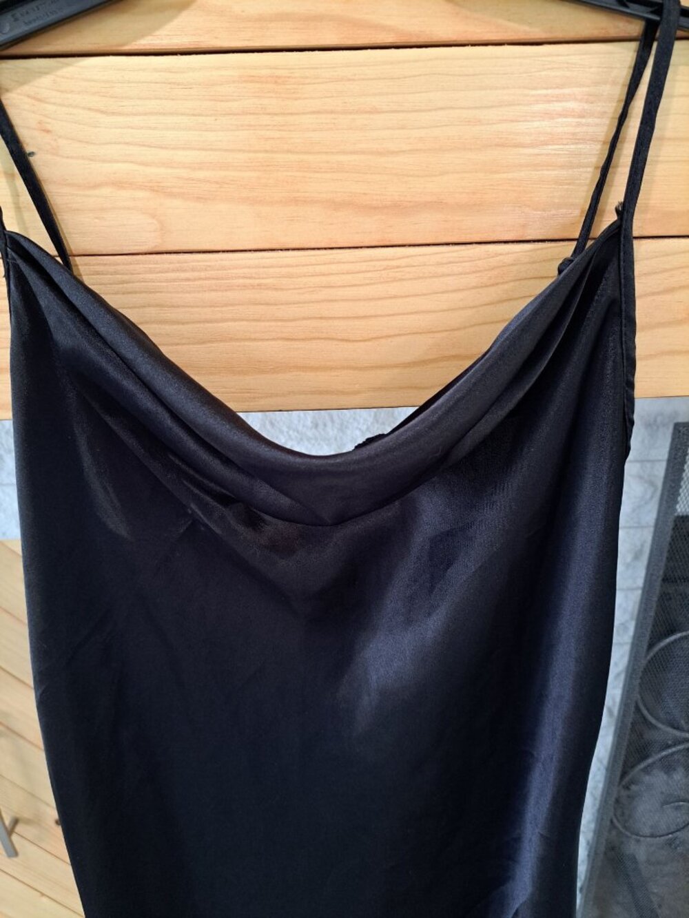 Y2K Bebe Black Satin Cowl Neck Midi Slip Dress Adjustable Straps USA M Sexy - Picture 2 of 12